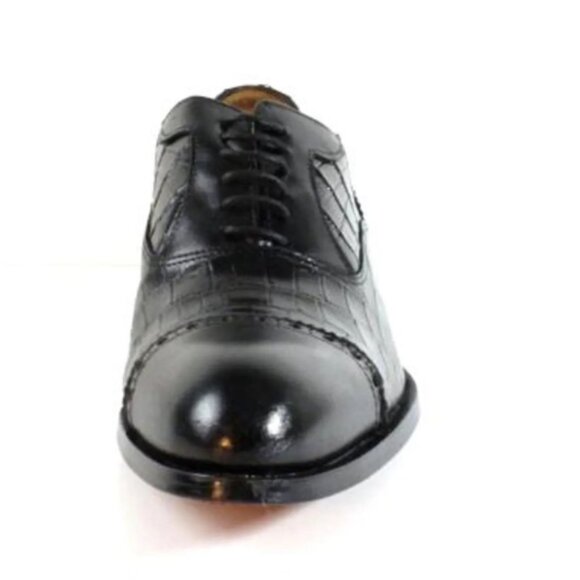 Italian Handmade Men\'s Shoe / Ali Half Crocodile Printed Black With Red Sole main image 6